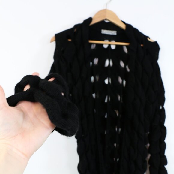 *Pistache Open Knit Black Long Cardigan - Picture 6 of 7